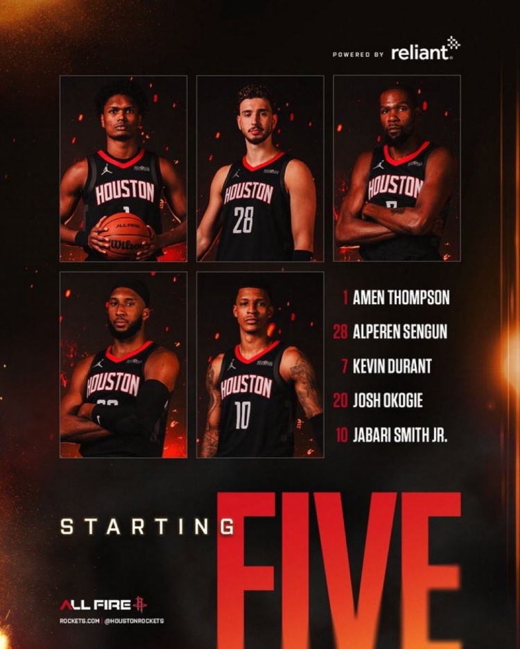 开云官方-爱德华兹缺阵!火箭VS狼首发:阿门、奥科吉、KD、小贾、申京